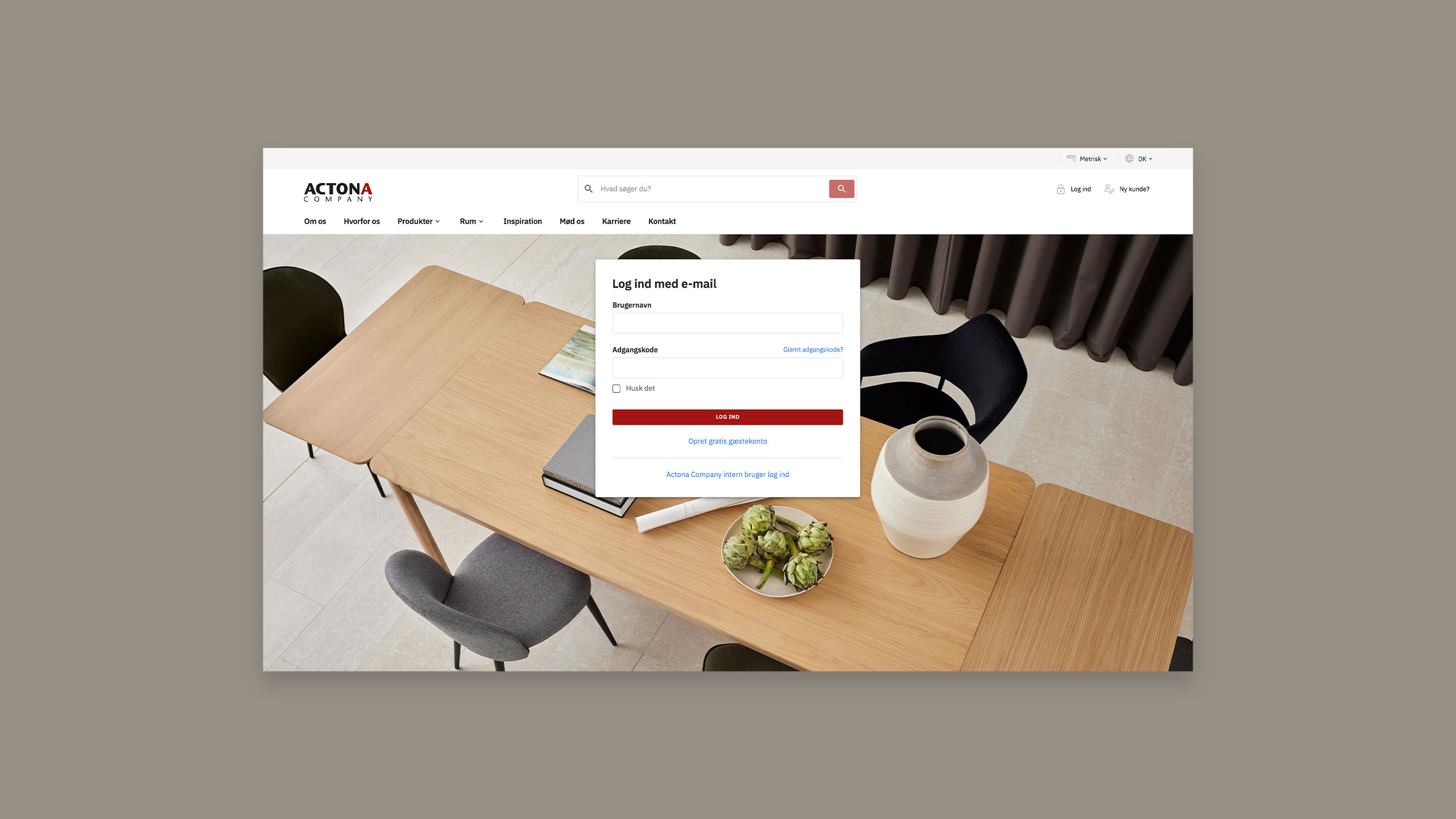 Actona log ind på webshop