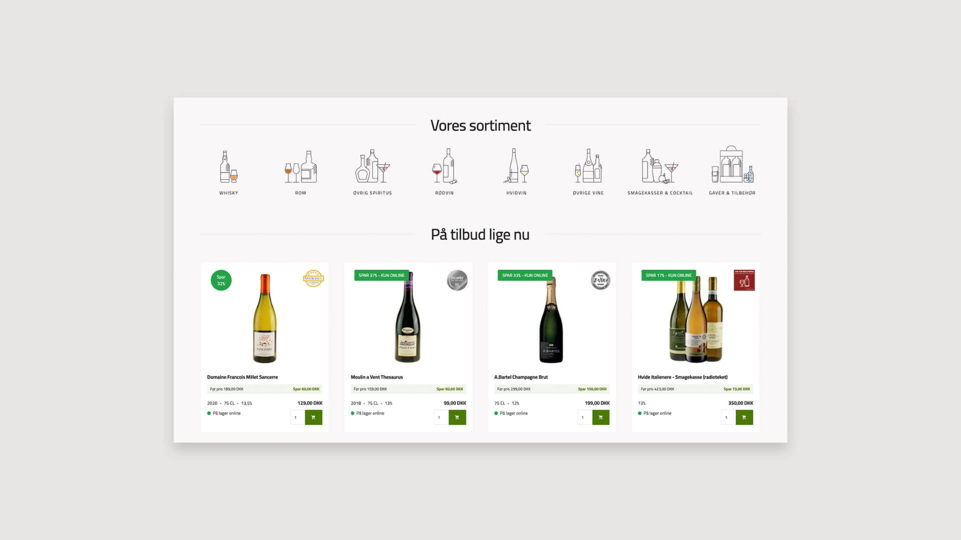 En webshop til både B2C og B2B - her ses et eksempel på, hvordan det ser ud hos Juul's Vin og Spiritus