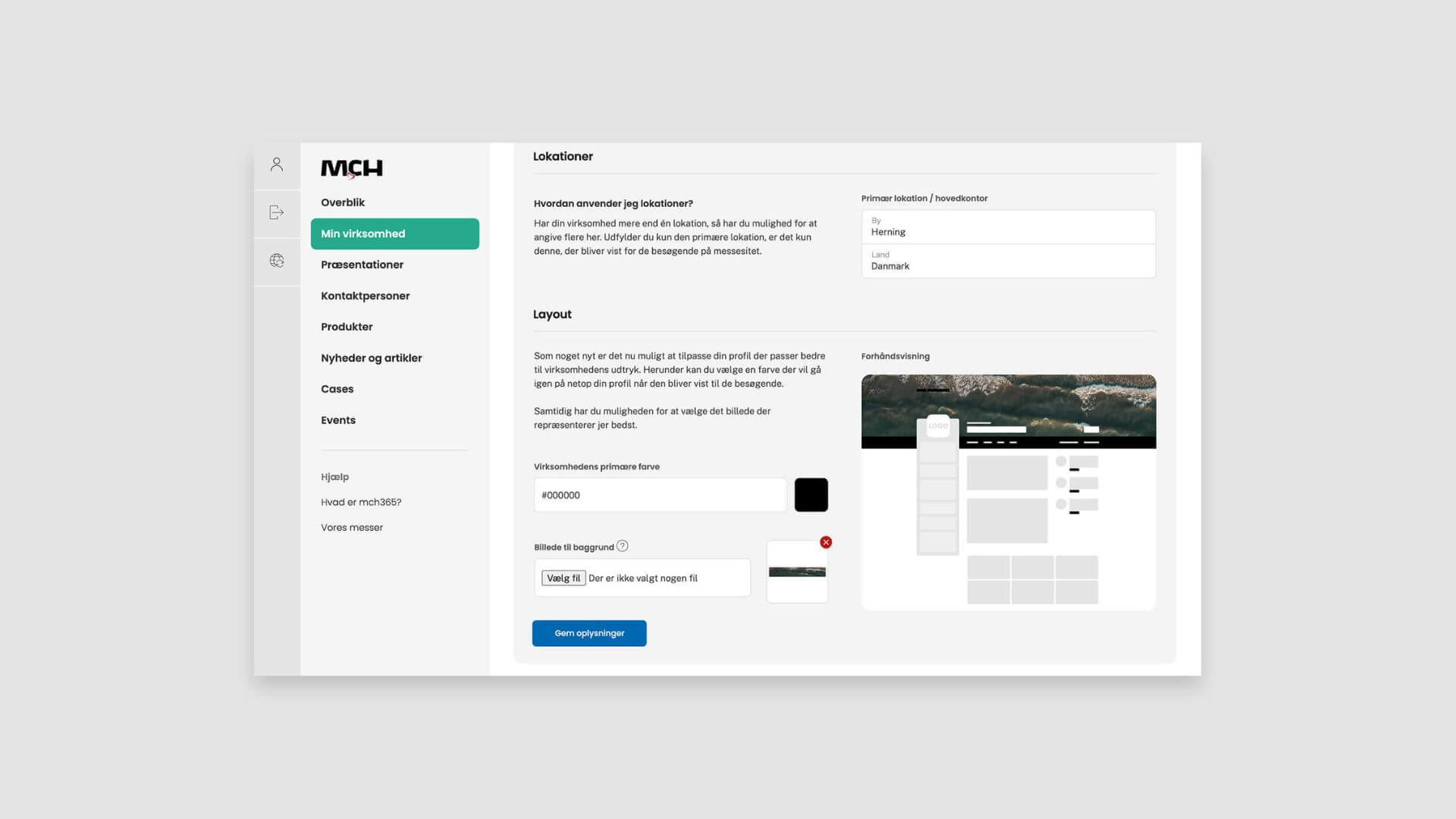 Screenshot af MCH365 - den nye udstillerplatform hos MCH, der styrker brandingen af deres messer 365 dage om året