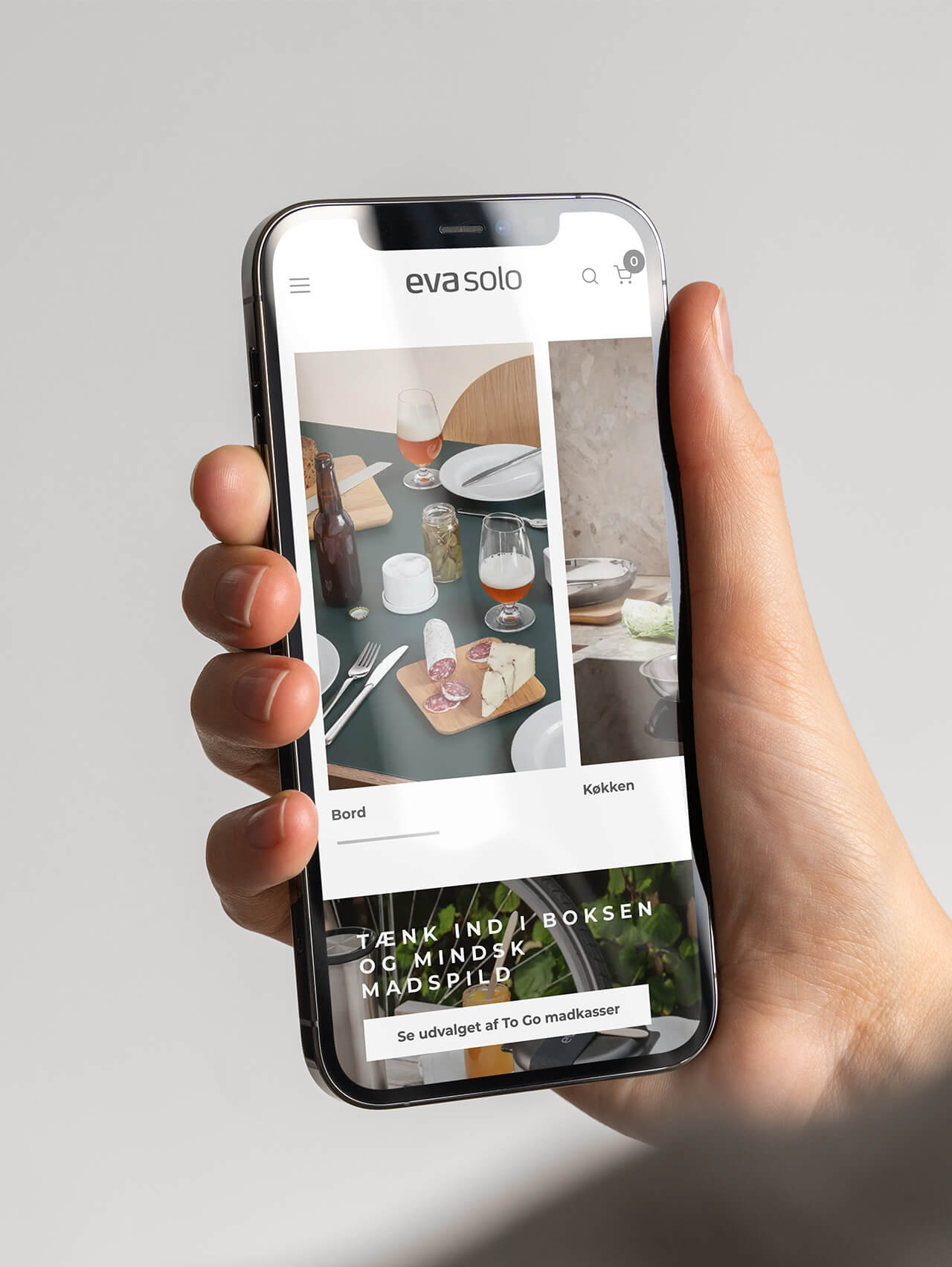 Mobilvisning af kategorivælger på Eva Solo webshop
