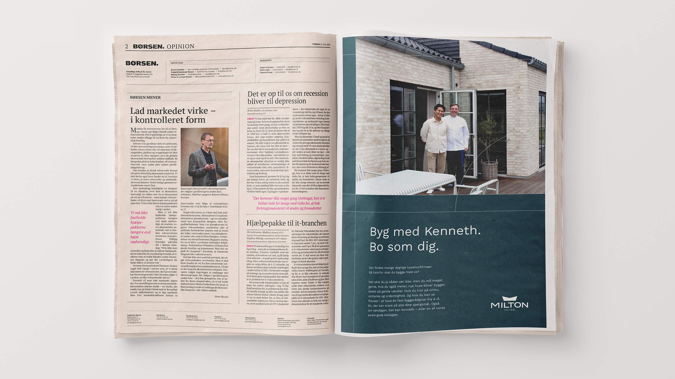 Avis annonce med Milton Huses nye brand promise - Byg med os. Bo som dig