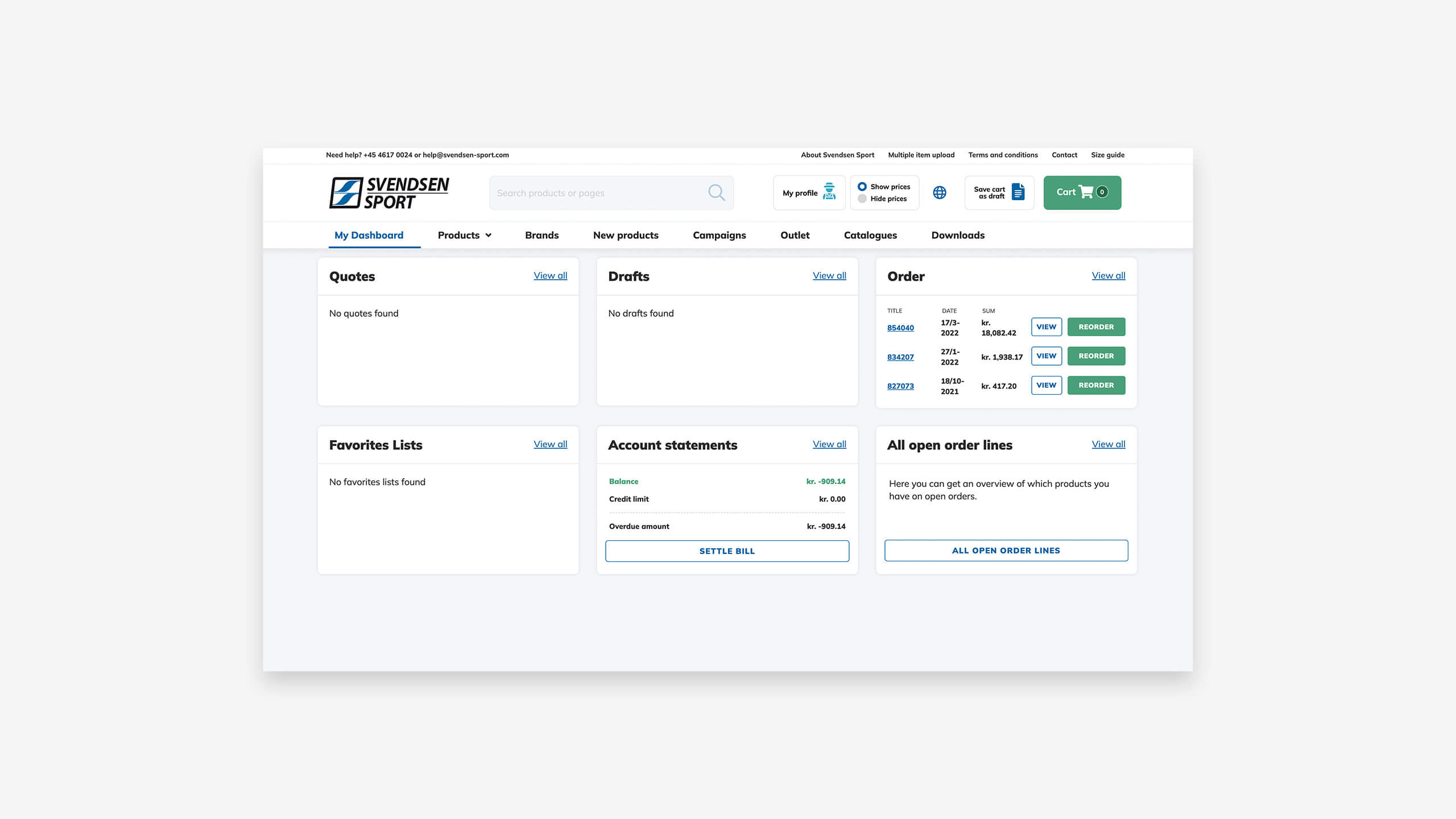 Svendsen Sport har fået ny B2B-webshop med smarte salgsværktøjer - se dashboard eksempel