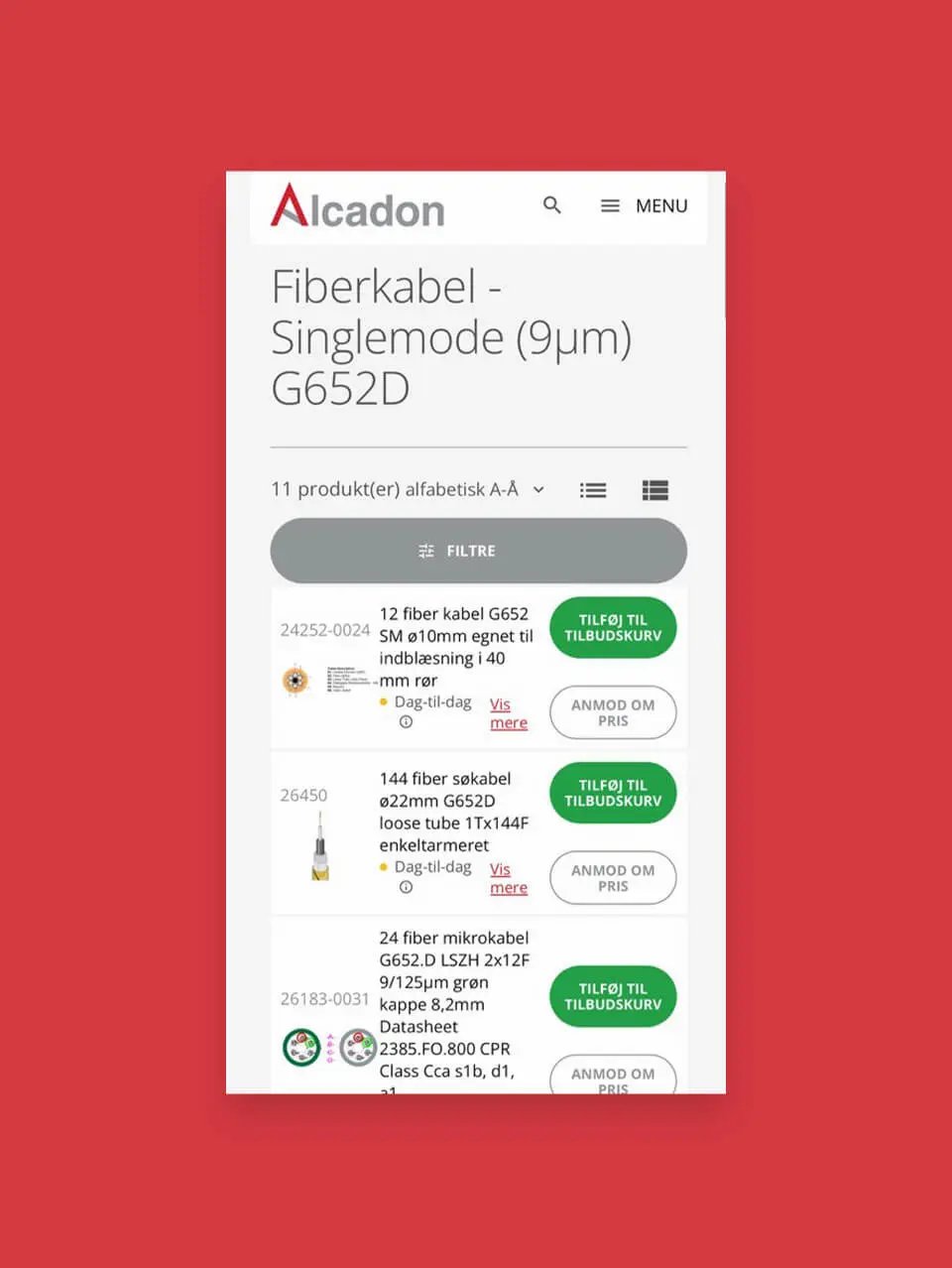 Mobilvisning af Alcadon website