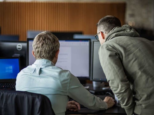 To IT-konsulenter kigger på en computerskærm